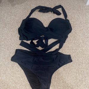 Black cross over bathing suit